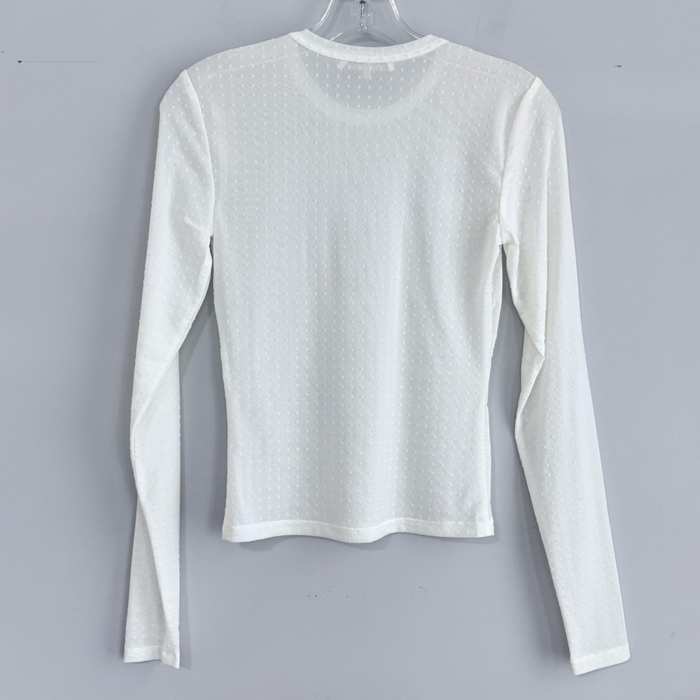 Frame The Mesh Polka Dot Top in Cream Off White S Sheer Cewneck Long Sleeve $278 - Picture 11 of 16